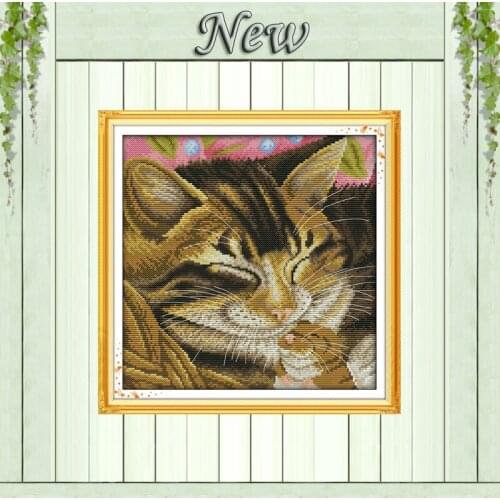 Smiling lovely cat home decor painting counted print on canvas DMC 14CT 11CT Chinese Cross Stitch Needlework Set Embroidery kits