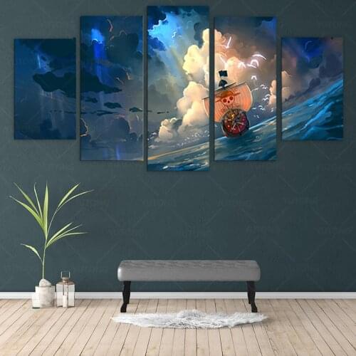 5 Pieces printed painting One Piece Thousand Sunny Wall Art Canvas Unique Gift Picture for living room home decor frame