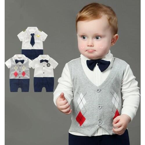 Newborn Baby Boy Rompers 100% Cotton Tie Gentleman Suit Bow Leisure Body Suit Clothing Infant Jumpsuit Toddler Boys Clothes