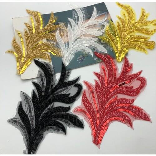 5pcs Beaded Flower Lace Applique Sewing Bridal Wedding Trims Motif Embroidery 18cm*22cm