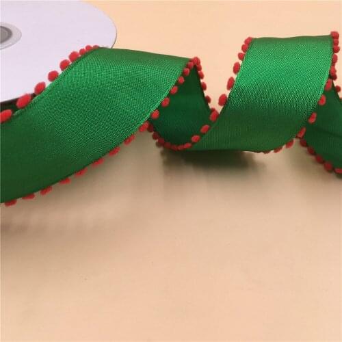 38MM Wire Edge Ribbon Green With Red Loop For Dress Bow Birthday Decoration Chirstmas Gift DIY Wrapping 25Yards N1083