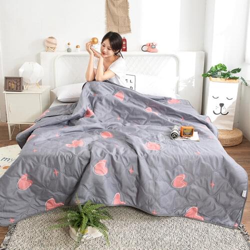 Washed Cotton Printing Comforter Summer Lightweight Quilt Soft Comfy Breathable Reversible Alternative Bed Quilted Bedspread