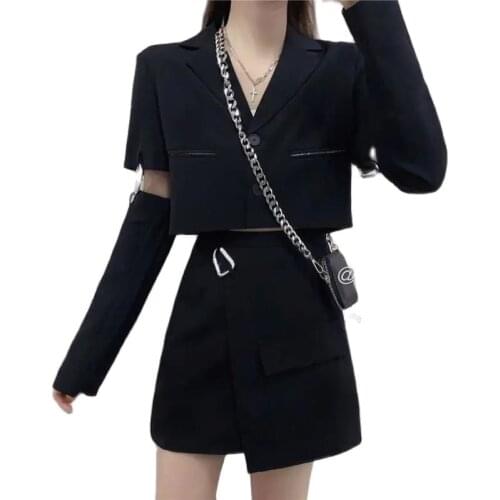 Fashion Suit Short Skirt Suit Female New Suits For Women 2021 Korean Style Womens Clothing Dark Line 2 Piece Set Women