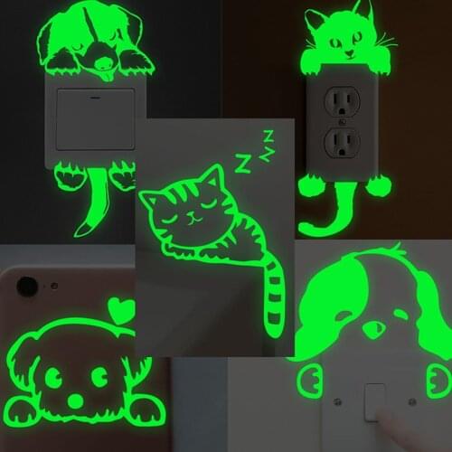 Cartoon Luminous Sticker Wall Stickers Glow in the Dark Home Decor Kids Bedroom Sticker Decal Cat Fairy Moon Star Wall Stickers