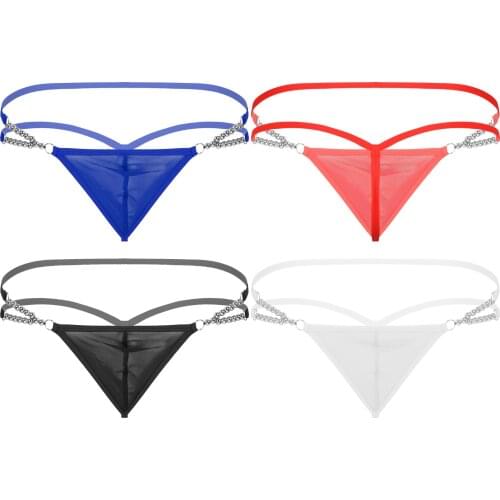 Mens See-through Mesh Briefs Low Waist Elastic Waistband G-string T-back Thongs Lingerie Underpants Beaded Bulge Pouch Underwear