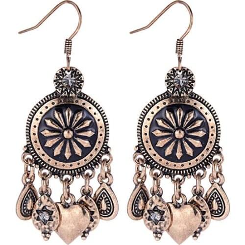 2020 Newest Low Price Crystal Heart Tassel Earrings For Women Flower Bohemia Vintage Ethnic Jewelry