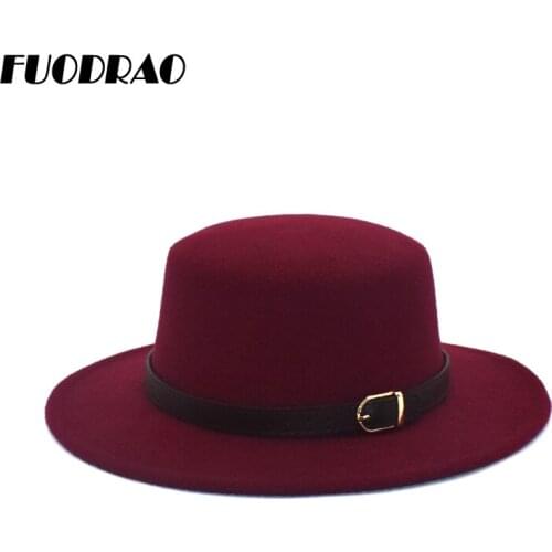 FUODRAO New Fedora Hat Women Winter Autumn Vintage Wide Brim Felt Wool Bowler Hats Man Jazz Hat Black Red Hat P25