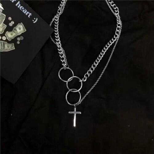 NEW Hip Hop Multi Layer Cross Pendant Necklace For boy men Steampunk Long Chain Necklace Stanless Steel Jewellery Boyfriend Gift
