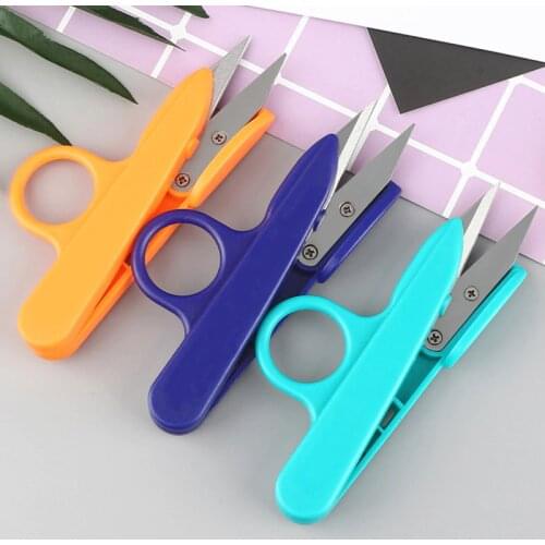 Plastic Handle Safety Cover Sewing Scissors Thread Embroidery Cross-stitch Cutter Cutter U Shape Scissor DIY Supplies Tool