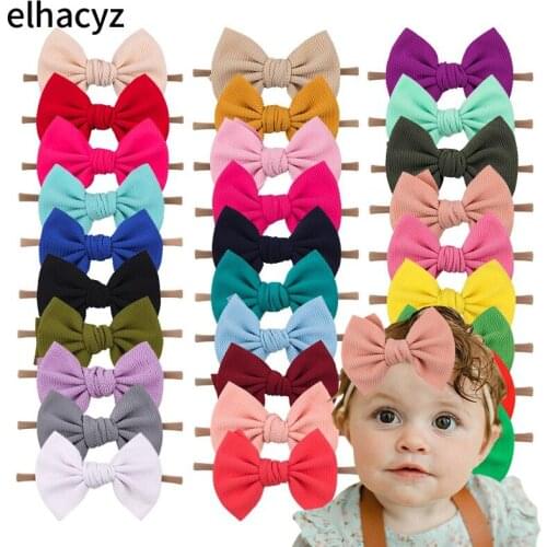 10pcs/lot New Arrival 5.5'' Hair Bow Hairband Texture Nylon Headband For Girls Baby Soft Solid Elastic Kids DIY Hair Accessories
