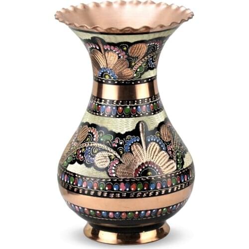 Rose Floral Embroidered Copper Vase