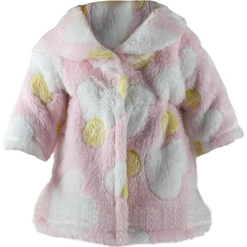 Fashion design Pink Plush Sweater Coat with Yellow Dot and White Heart Patterns Fits for 18 inch Girl Dolls