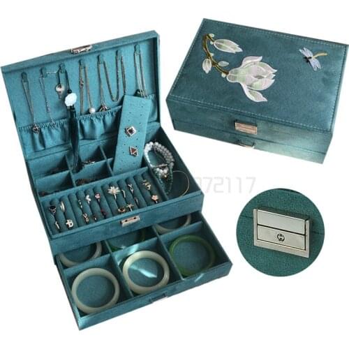 Chinese jewelry box large capacity earring box household Bracelet hand jewelry lock flannel storage box
