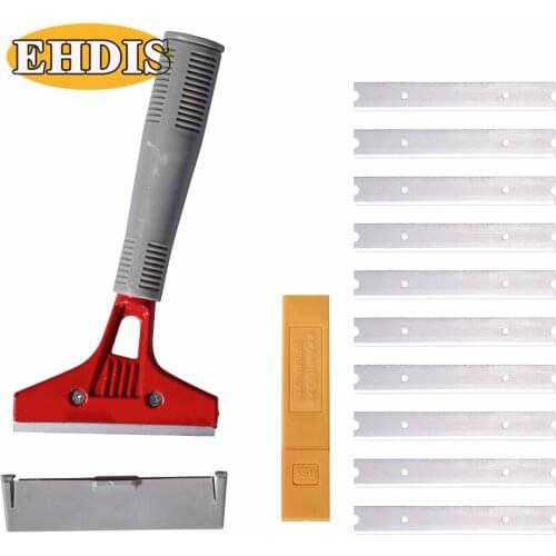 EHDIS Old Car Stickers Film Glue Remover Razor Scraper Household Cleaning Tool Vinyl Wrap Steel Shovel+10Pcs Metal Blades Cutter
