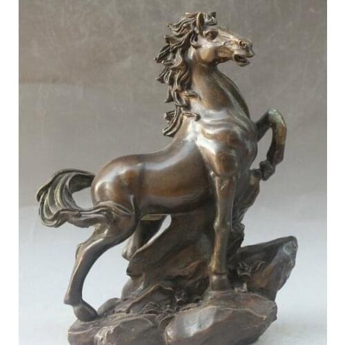 11" Chinese Folk Feng Shui Bronze Zodiac Year Horse Success Statue Sculpture