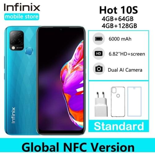Global Version Infinix Hot 10S NFC Support 4GB 64GB 6.82'' Display Smartphone Helio G85 48MP AI Rear Camera 5000mAh Battery