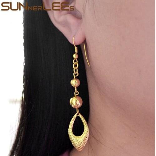 SUNNERLEES Fashion Jewelry Women Girls Gold-Color Earrings Beads Water Drop Dangles E26 Y