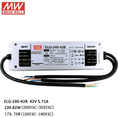 MEAN WELL ELG-240-42B 240W 42V LED Dimmable Power Supply 110V/220VAC to 42V DC 5.71A waterproof IP67 Meanwell Dimming led driver