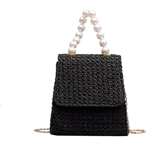 Mini Rattan Pearl Woven Rattan Women Shoulder Bag Ladies HandBag Summer Beach Straw Bag Crossbody Bags Crossbody Bag Beaded Tote