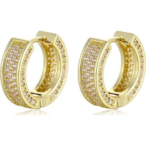 1Pairs Shiny Full Zircon Inlaid Hoop Earrings Women Luxury Statement Retro Buckle Gold Earrings Jewelry For woman Friends Gifts