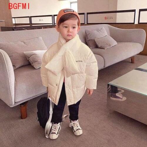 3-8Y Childrens Bread Cotton Jackets Winter Boys Girls Baby Down Cotton Coats+scarf Plain Colour Outerwears for Kids Clothes