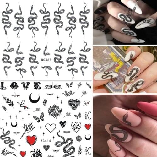 1 Sheet 3D Nail Art Stickers Sexy Snake Animal Design Black Snake Adhesive Nail Art Decorations Simple DIY Colored Nail Stickers