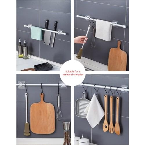 2 Pieces Transparent Curtain Rod Brackets Adhesive Punch-Free Kitchen Multi-Function Drapery Hooks Save Space Home Storage Tool