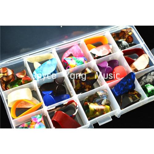 30pcs Alice Pearl Celluloid Finger Thumb Picks Guitar Plectrums+1 Large Plastic Picks Holder Case Box Free Shipping