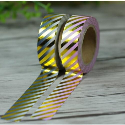 Free shipping 15mm*10m Grey and pink golden foil washi tape/Gradual background golden diagonal line masking washi tape