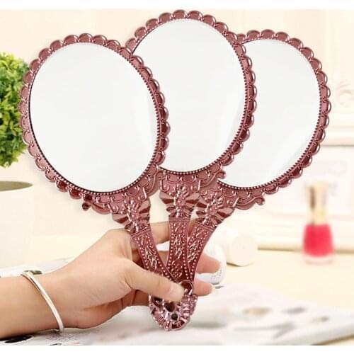 CSHOU203 hot European Style Vintage Handheld Roses Mirror Princess Women Girls Oval Vanity Makeup Cosmetic Tool with Anti-Slip