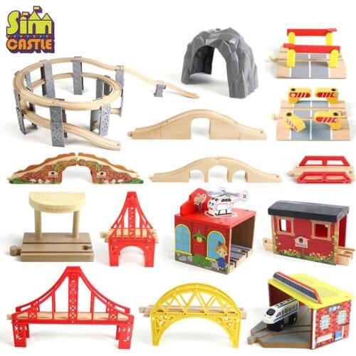 Wooden Track Railway Bridge Train Accessories Educational Toy Tunnel Cross Bridge Compatible Wood Block Track Toys for Children