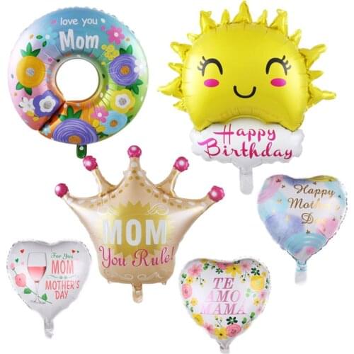 Love You Mom Garland Foil Balloons Sun Cloud Mother Birthday Balloon Crown Globos Mothers Day Birthday Party Decorations Gifts