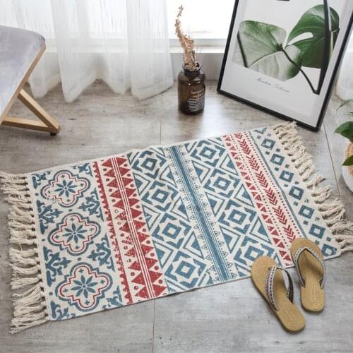 Cotton Thread Handmade Weave Bohemia Tassel Geometric Classical Carpet Kitchen Door Floor Bedding Mats Warm Home Bathroom Deco