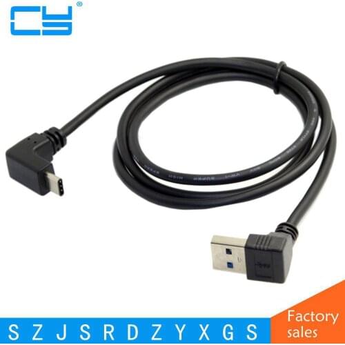USB 3.1 USB-C Type-c Up & Down Angled to USB 3.0 A Male 90 Degree Up & Down Angled Data Cable for Macbook & Tablet & Phone 100cm