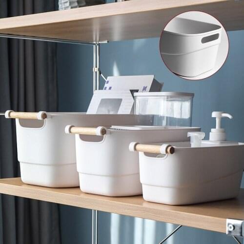 Storage Basket Solid Wood Handle Light Plastic Storage Basket Storage Thickened Cabinet Classification Simple Storage Box