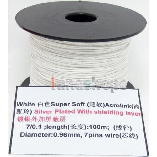 LN004493 White 100m 32AWG Acrolink Silver Plated With Shielding Layer Signal Wire Cable 7/0.1mm2 Dia:0.96mm For DIY