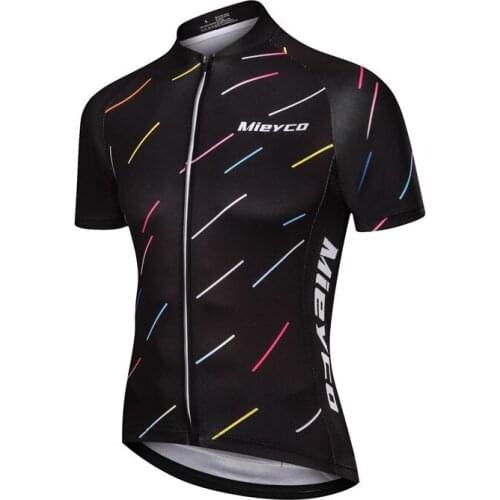 Men Cycling Jersey short sleeves 100% Polyester Breathable Downhill clothes with Black inclined rain pattern by Mieyco