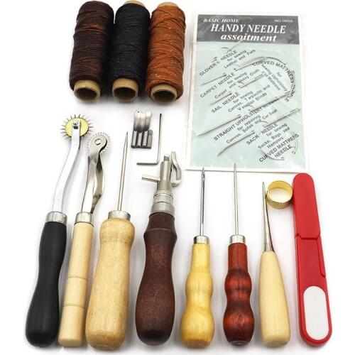 DIY Leather Patchwork Stitching Tools Kit Leather Awl Needle Waxed Thread Groover Tool Handmade Leather Making Craft Accessories