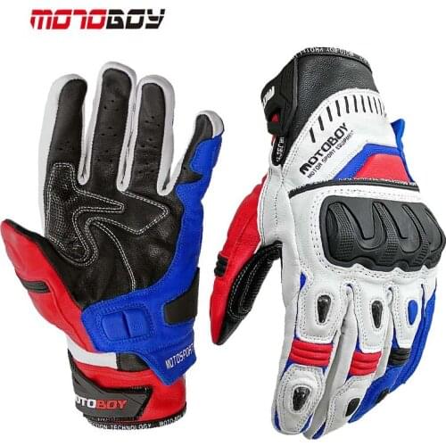 2018 Autumn Winter MOTOBOY Knight racing Full Finger Motorycle Gloves leather Motorbike riding glove of sheepskin Touch screen