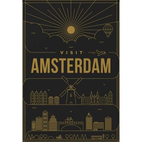 Visit Amsterdam Netherlands Minimal Drawing Art print Silk poster Home Wall Decor