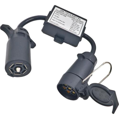 Trailer Light Converter USA To EU 7-Way Blade Socket To 7-Pin Round Plug Converter Trailer Light Converter