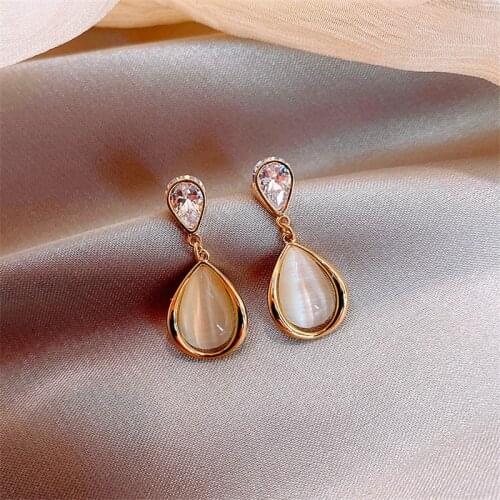 Luxury Female White Crystal Drop Earrings Yellow Gold Color Dangle Earrings For Women Simple Bridal Geometric Wedding Earrings