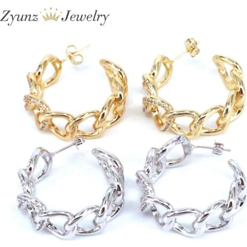 5 Pairs, Trendy Chain Geometric Stud Earrings Gold Silver Plated Metal Texture Copper Earrings Fashion Jewelry Girls Party Gift