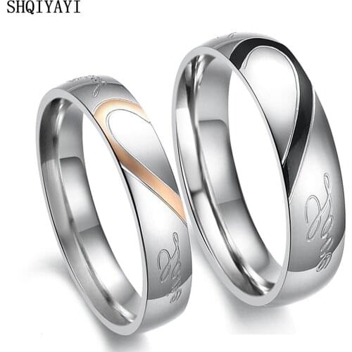 SHQIYAYI His and Her Promise Rings Stainles Steel Women Men Lover Heart Engagement Wedding Finger Ring Fashion Jewelry 284
