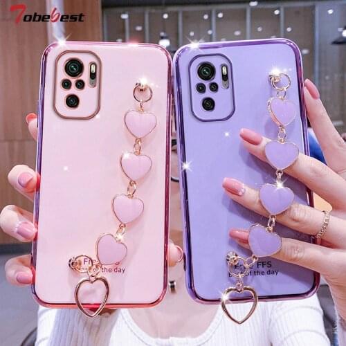 Fashion Love Bracelet Chain Plating Silicone Case For Xiaomi Redmi Note 10 10S Pro Max 4G 5G Coque Soft TPU Cover