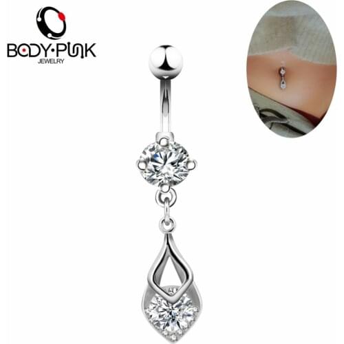 BODY PUNK Steel Color With Rhinestone Water Drop Shape Navel Rings For Women Belly Button Piercing Sexy Body Jewelry