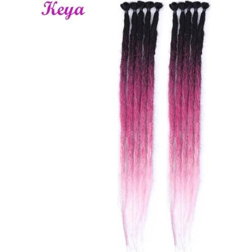 Full Handmade Dreadlocks Extension 24 Inch Pink Blue Ombre Dreadlock Hippie 10 Strands Synthetic Crochet Braiding Hair For Women