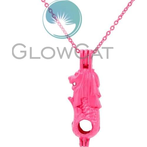 RR506 Hot Pink Cage Pearl Bead Pendant Loceket Necklace Animal Dog Oyster Pearl Locket DIY Necklace for Women