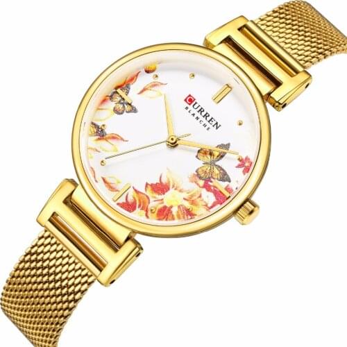 CURREN9051 leather ladies watch waterproof quartz fashion casual strap watch