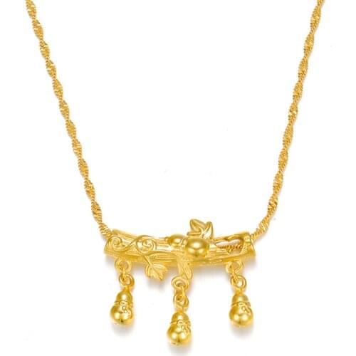 New Fashion Gourd Leaves Pendant Necklaces for Women 24K Gold Color Choker Necklace Mascot Ornaments Jewelry Lucky Symbol Gift